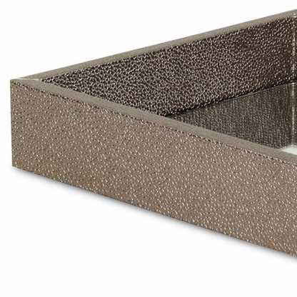 10" Gray Mirrored Glass And Wood Faux Shagreen Vanity Tray HomeRoots