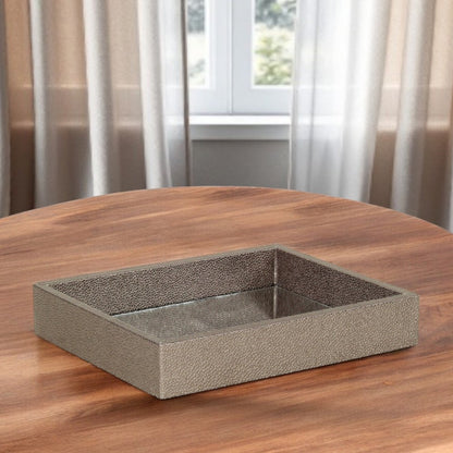 10" Gray Mirrored Glass And Wood Faux Shagreen Vanity Tray HomeRoots