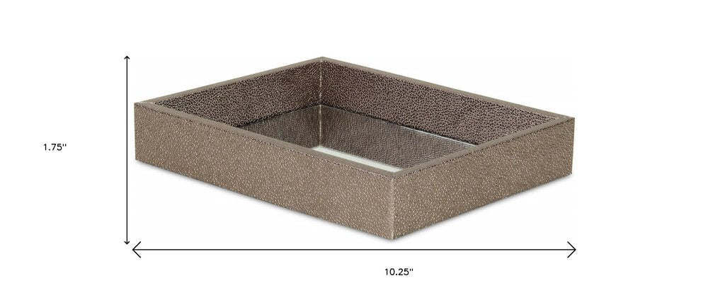 10" Gray Mirrored Glass And Wood Faux Shagreen Vanity Tray HomeRoots