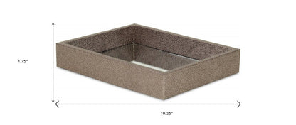 10" Gray Mirrored Glass And Wood Faux Shagreen Vanity Tray HomeRoots