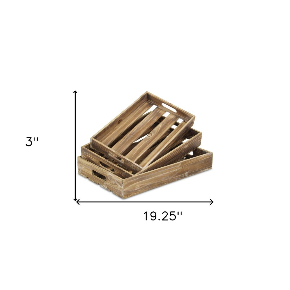 19" Brown Rectangular Wood Handmade Tray With Handles HomeRoots