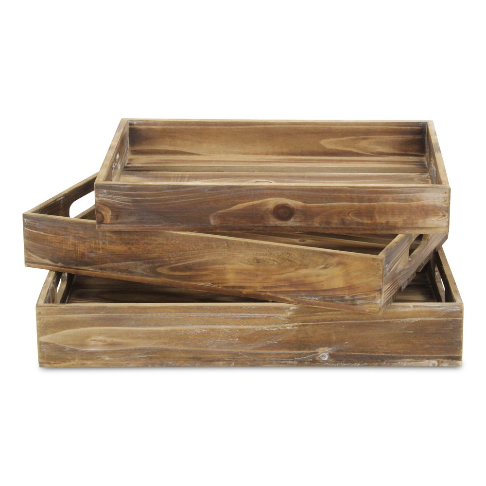 19" Brown Rectangular Wood Handmade Tray With Handles HomeRoots