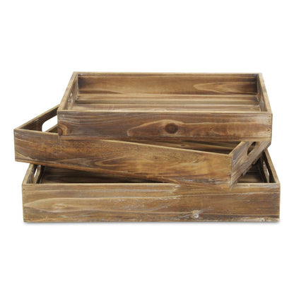 19" Brown Rectangular Wood Handmade Tray With Handles HomeRoots