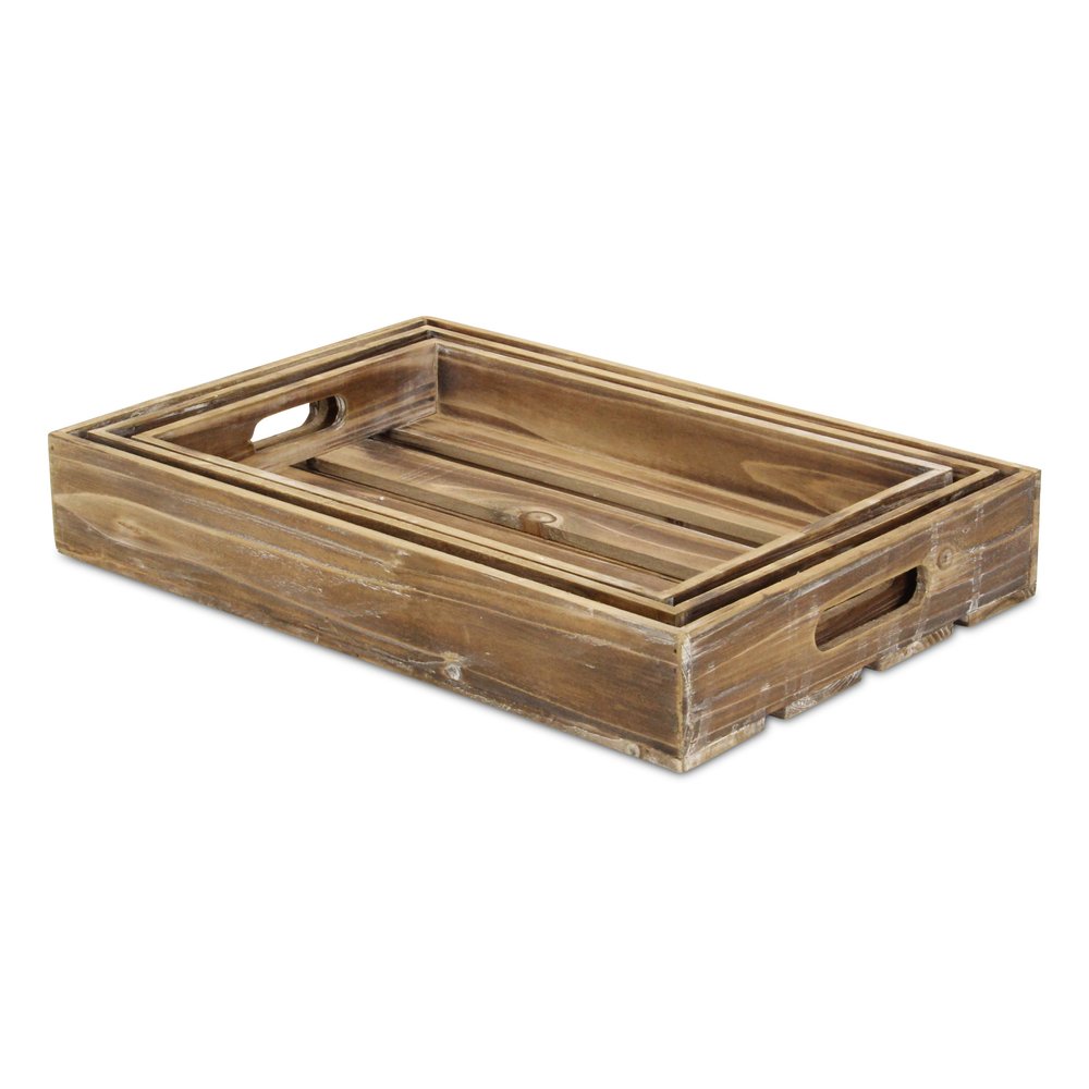 19" Brown Rectangular Wood Handmade Tray With Handles — view 2