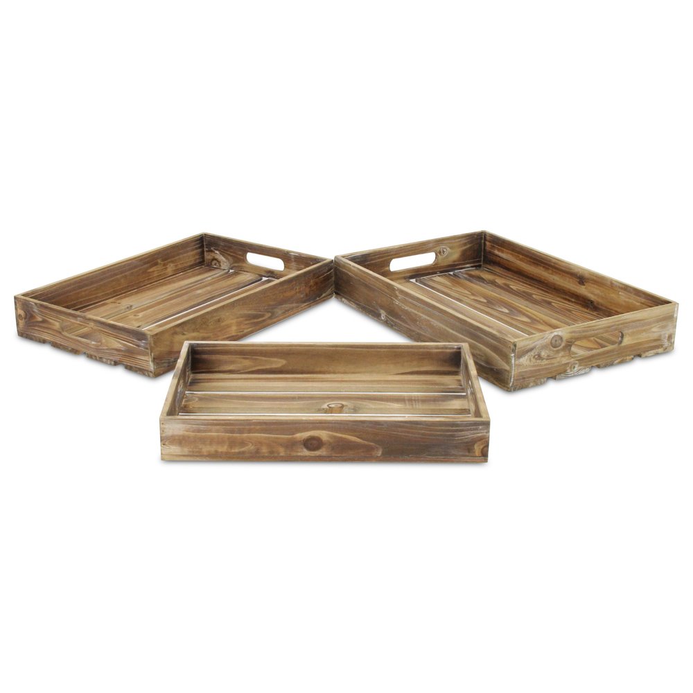 19" Brown Rectangular Wood Handmade Tray With Handles HomeRoots