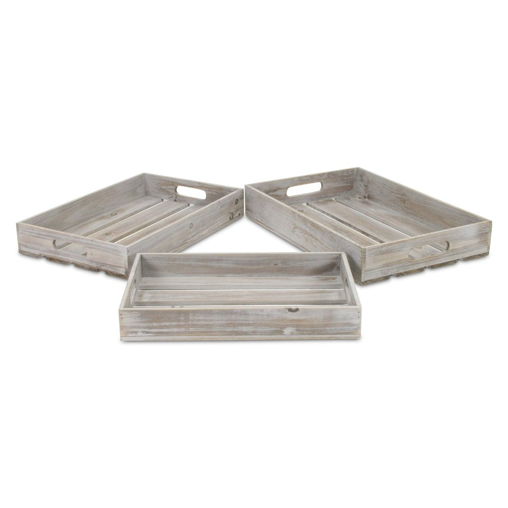 19" Gray Rectangular Wood Handmade Tray With Handles HomeRoots