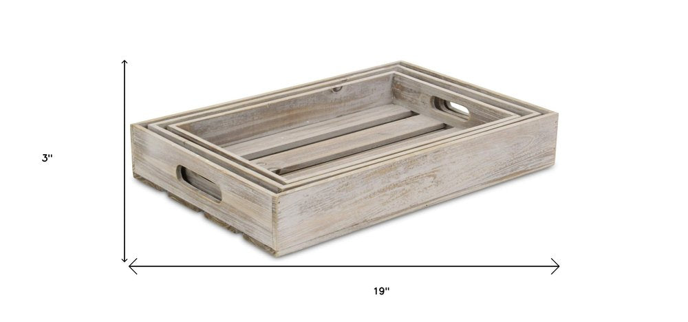 19" Gray Rectangular Wood Handmade Tray With Handles HomeRoots