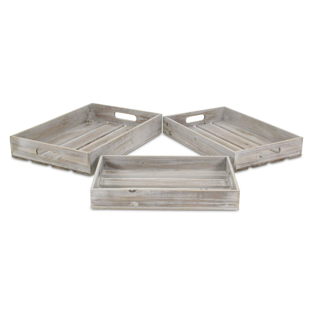 19" Gray Rectangular Wood Handmade Tray With Handles HomeRoots