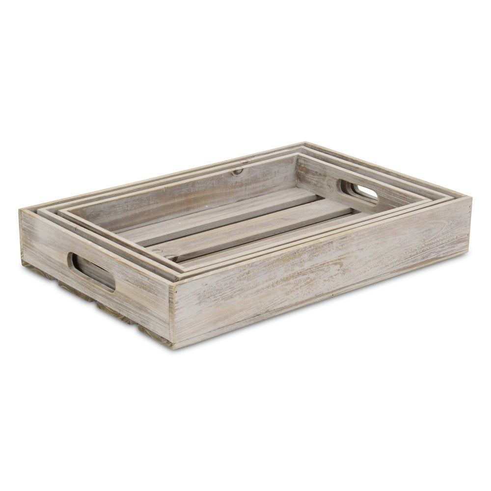 19" Gray Rectangular Wood Handmade Tray With Handles — view 2