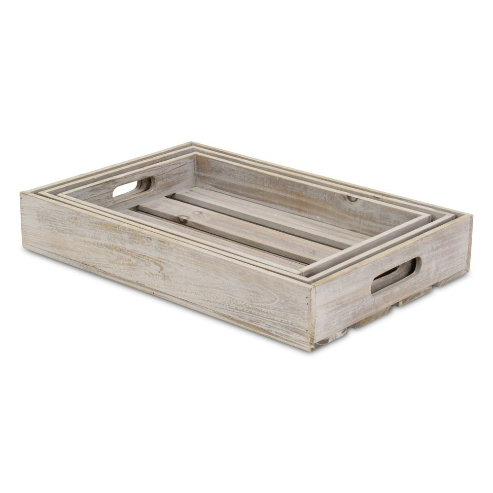 19" Gray Rectangular Wood Handmade Tray With Handles — view 3