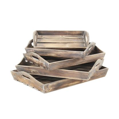Set Of 5 Rustic Natural Brown Wood Handmade Trays With Handles HomeRoots