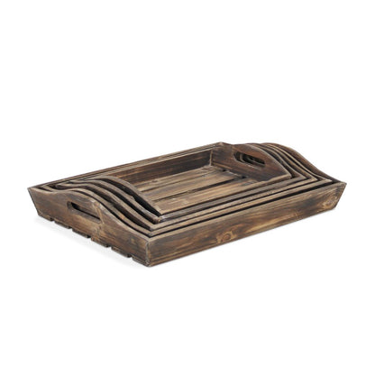 Set Of 5 Rustic Natural Brown Wood Handmade Trays With Handles HomeRoots
