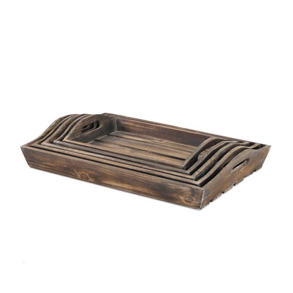 Set Of 5 Rustic Natural Brown Wood Handmade Trays With Handles HomeRoots