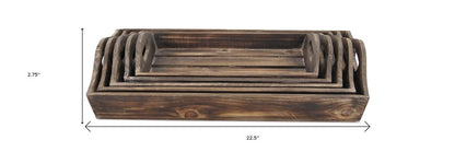 Set Of 5 Rustic Natural Brown Wood Handmade Trays With Handles HomeRoots