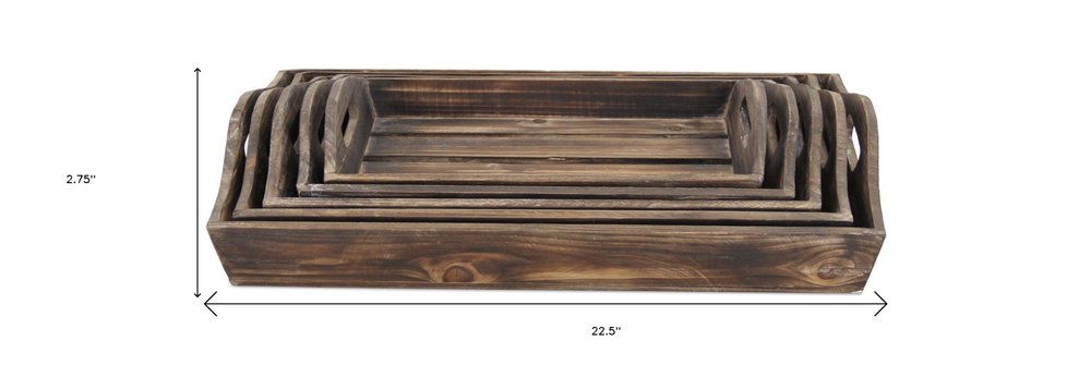 Set Of 5 Rustic Natural Brown Wood Handmade Trays With Handles HomeRoots