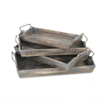 Set of Four Brown Wood Handmade Serving Tray With Handles HomeRoots