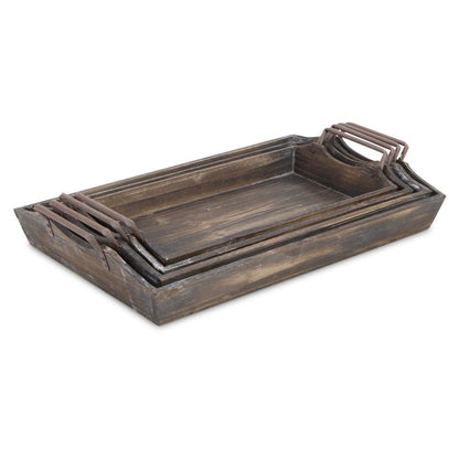 Set of Four Brown Wood Handmade Serving Tray With Handles HomeRoots