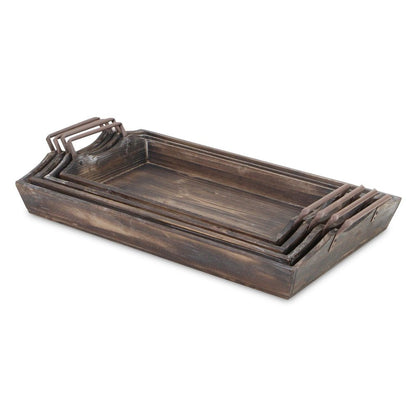 Set of Four Brown Wood Handmade Serving Tray With Handles HomeRoots