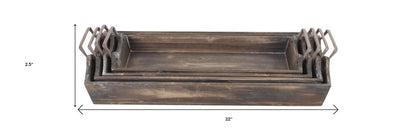 Set of Four Brown Wood Handmade Serving Tray With Handles HomeRoots