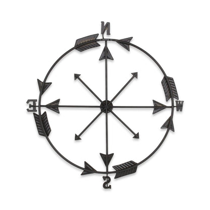 26" X 25" Brass and Black Metal Distressed Compass Wall Decor