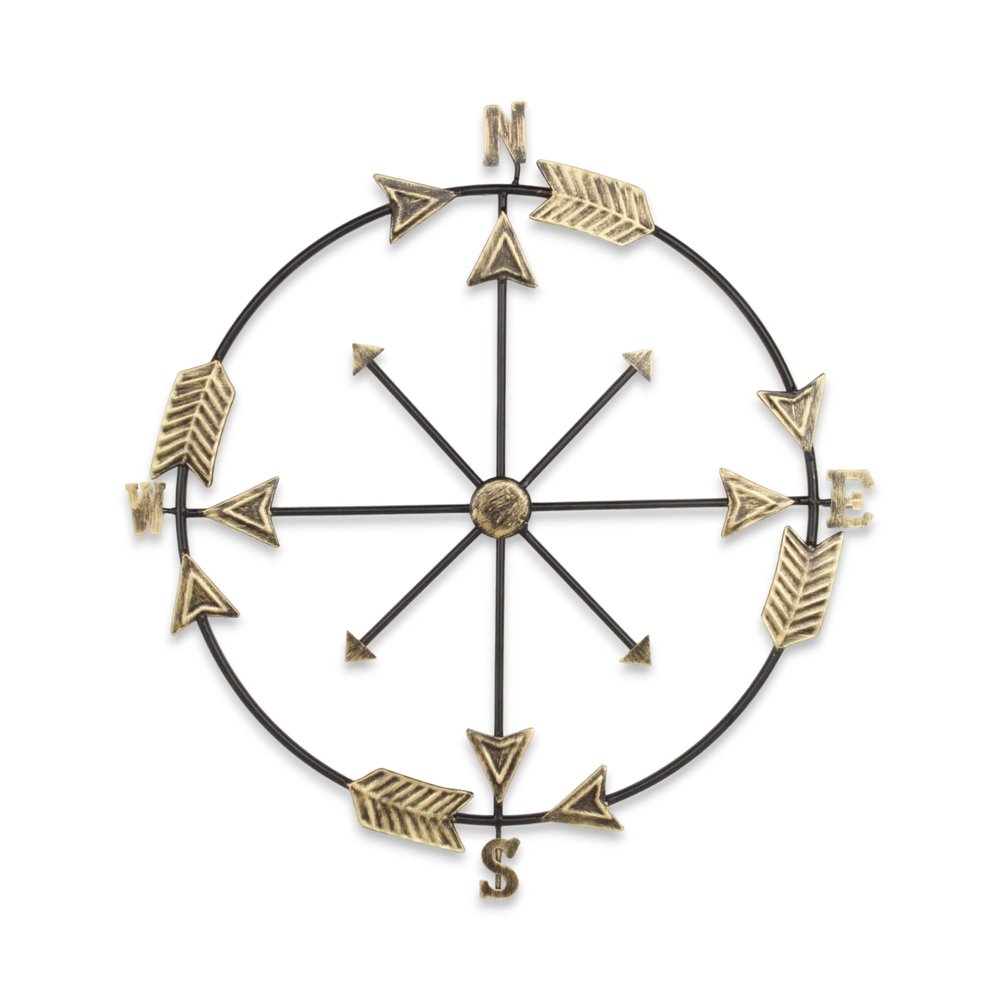 26" X 25" Brass and Black Metal Distressed Compass Wall Decor — view 2