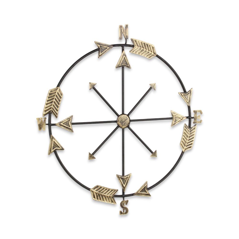 26" X 25" Brass and Black Metal Distressed Compass Wall Decor — view 3