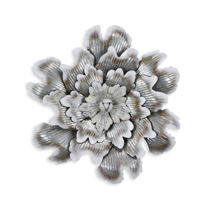 27" X 27" Gray and Off White Galvanized Metal Flower Hanging Dimensional Sculpture