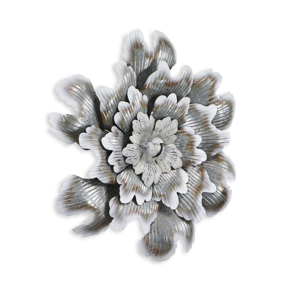 27" X 27" Gray and Off White Galvanized Metal Flower Hanging Dimensional Sculpture — view 2