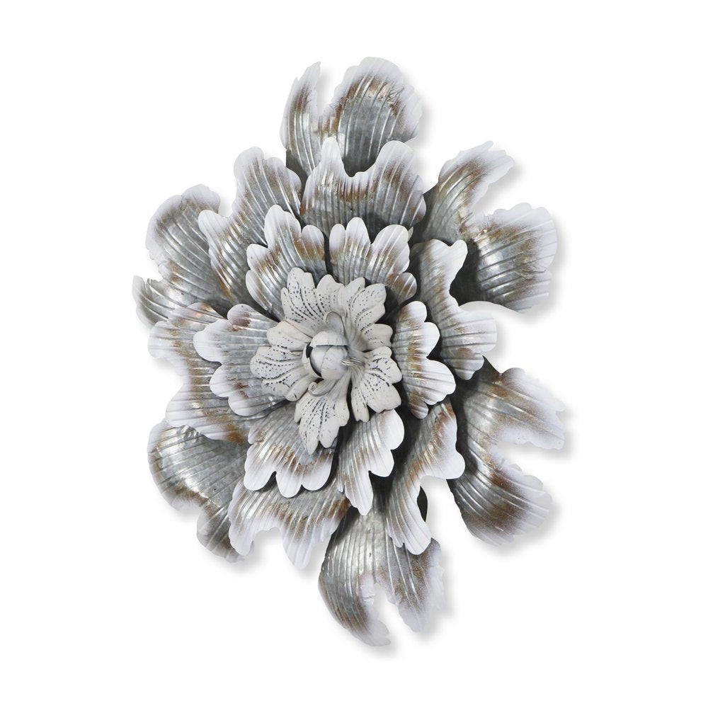 27" X 27" Gray and Off White Galvanized Metal Flower Hanging Dimensional Sculpture — view 3