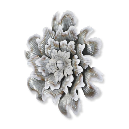 27" X 27" Gray and Off White Galvanized Metal Flower Hanging Dimensional Sculpture
