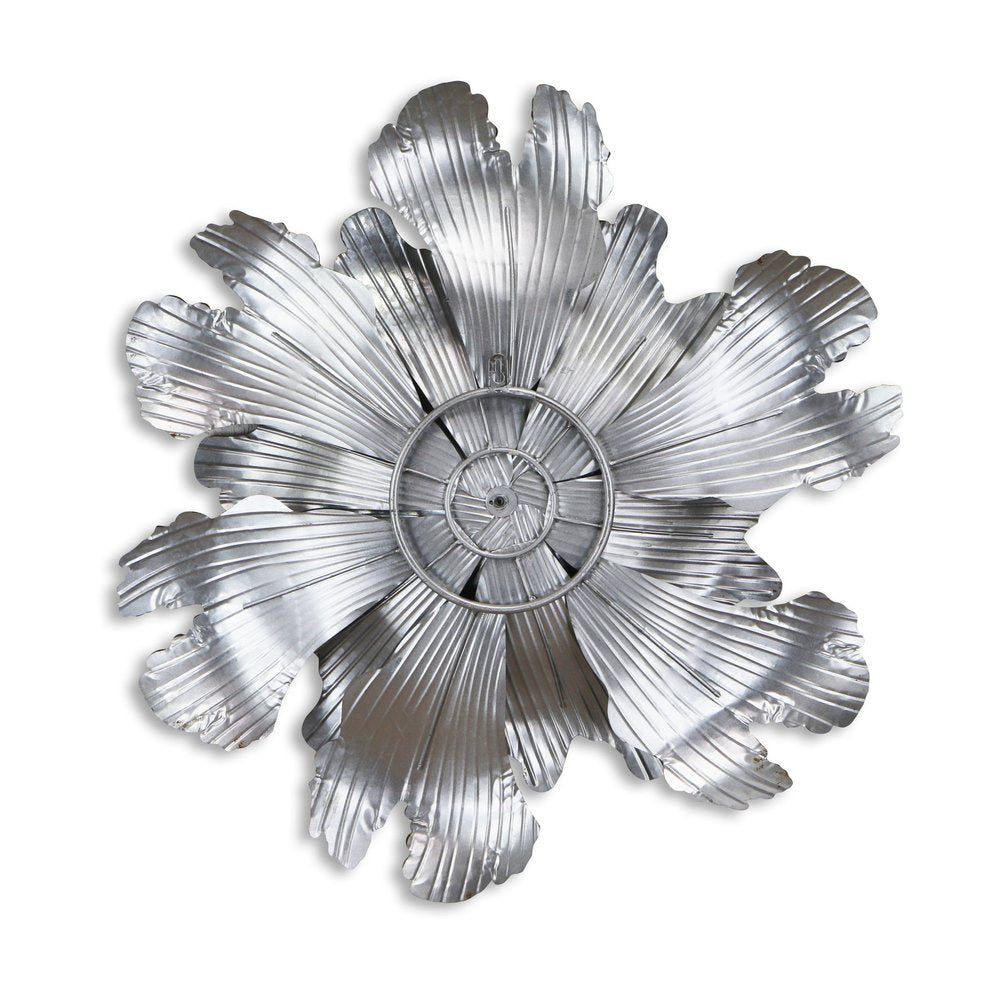 27" X 27" Gray and Off White Galvanized Metal Flower Hanging Dimensional Sculpture — view 4