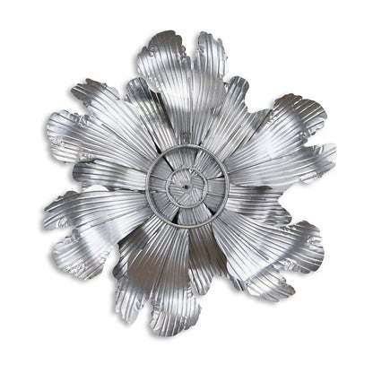 27" X 27" Gray and Off White Galvanized Metal Flower Hanging Dimensional Sculpture