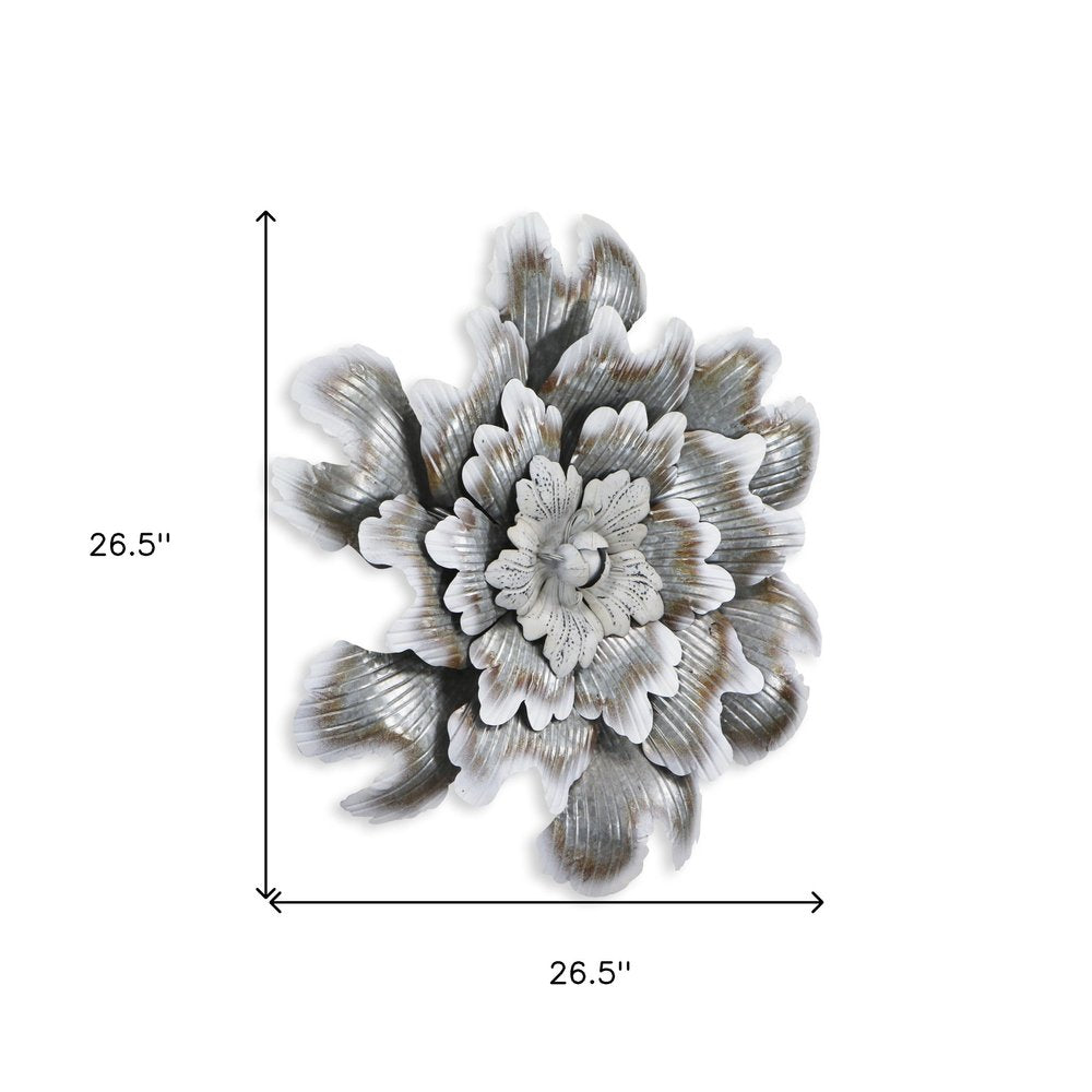 27" X 27" Gray and Off White Galvanized Metal Flower Hanging Dimensional Sculpture — view 5
