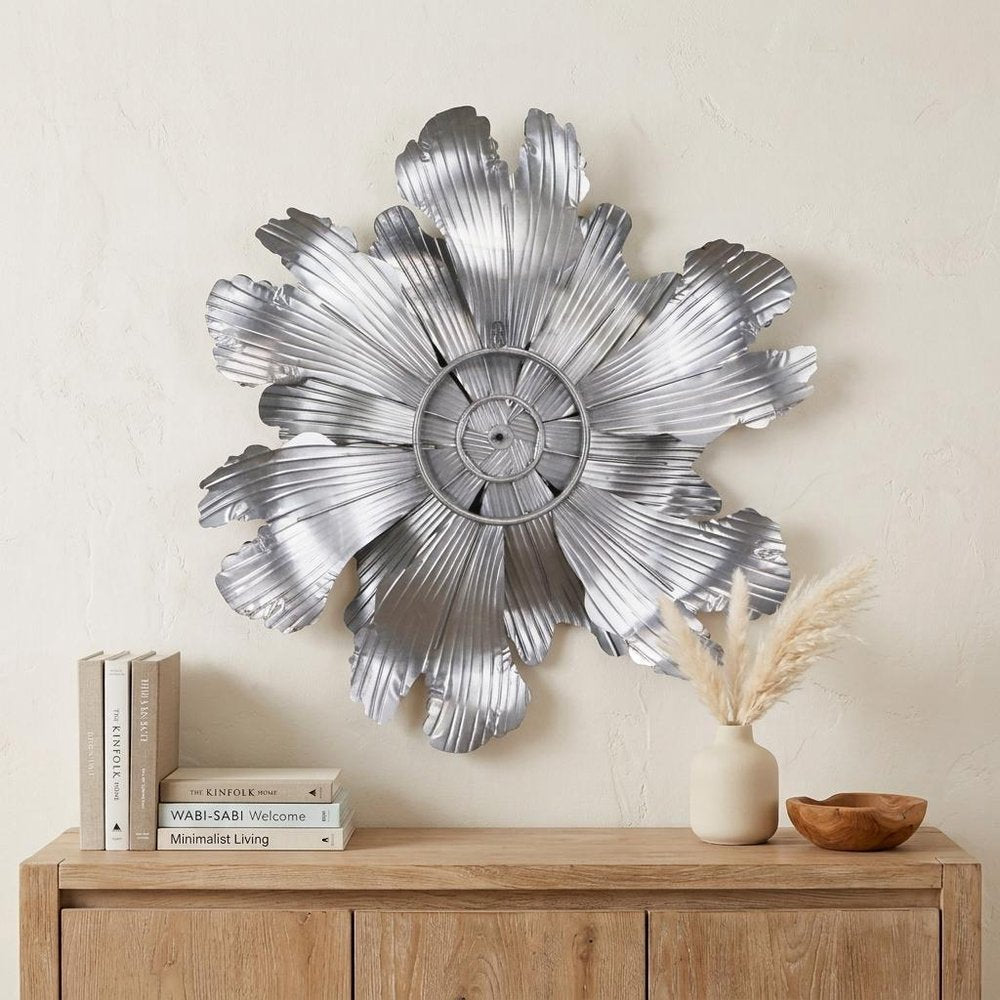 27" X 27" Gray and Off White Galvanized Metal Flower Hanging Dimensional Sculpture — view 6