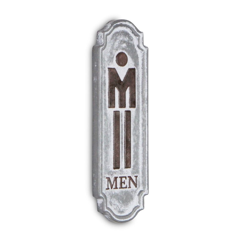 12" X 4" Gray and Brown Handcrafted Mens Room Metal Wall Decor — view 1