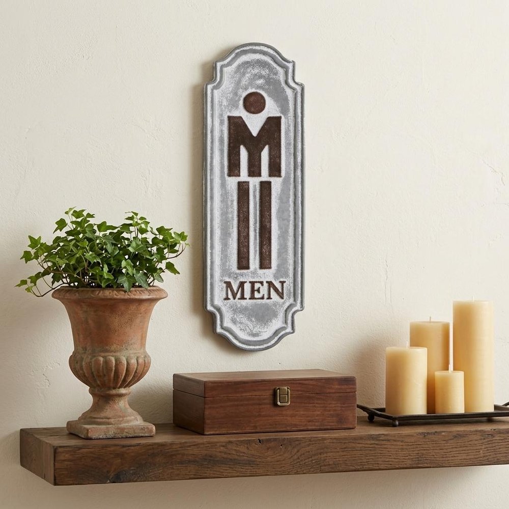 12" X 4" Gray and Brown Handcrafted Mens Room Metal Wall Decor — view 6