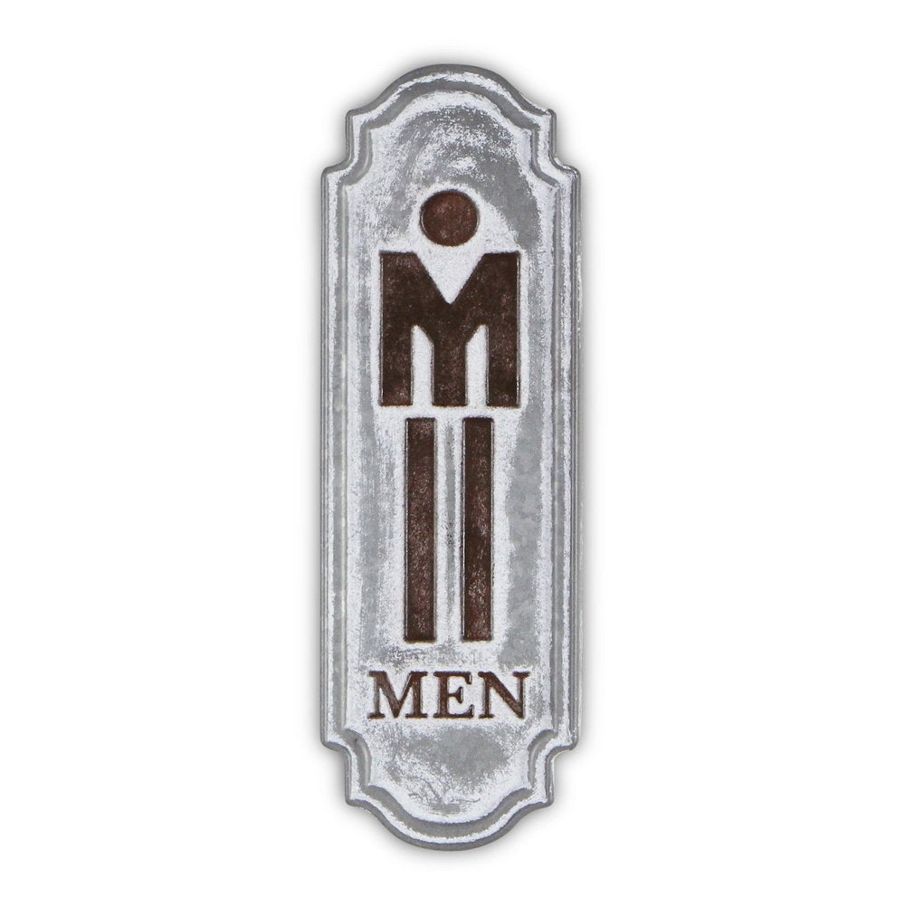 12" X 4" Gray and Brown Handcrafted Mens Room Metal Wall Decor — view 2
