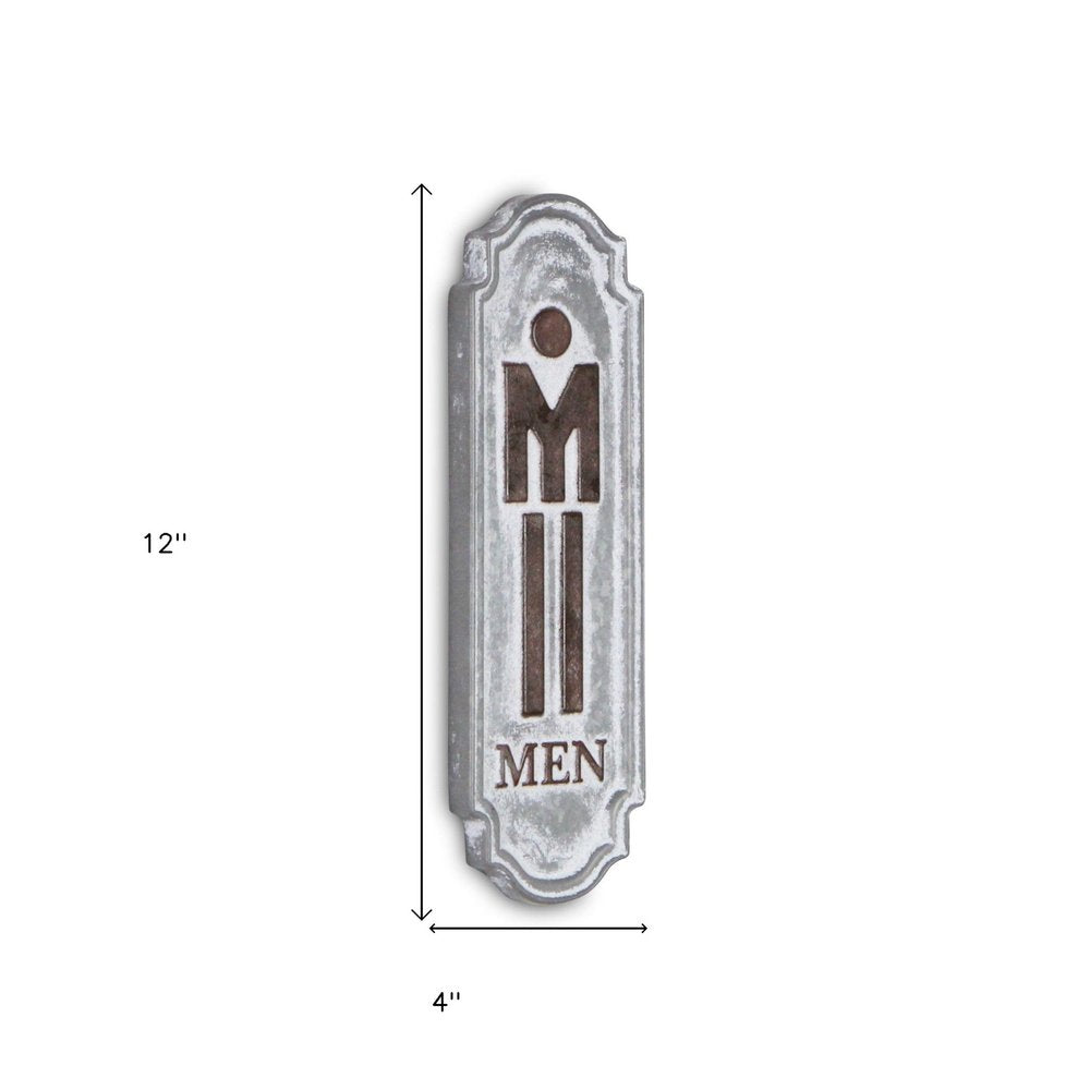 12" X 4" Gray and Brown Handcrafted Mens Room Metal Wall Decor — view 4