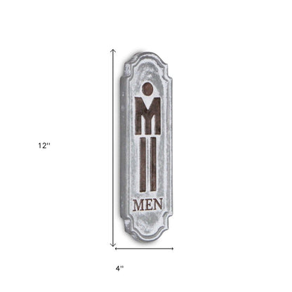 12" X 4" Gray and Brown Handcrafted Mens Room Metal Wall Decor