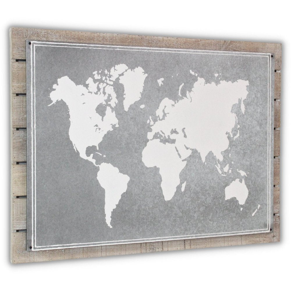 25" X 34" Brown and Gray Wood and Metal World Map Hanging Dimensional Sculpture — view 2