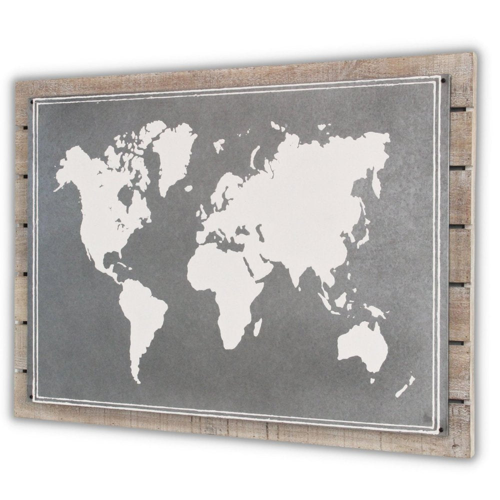 25" X 34" Brown and Gray Wood and Metal World Map Hanging Dimensional Sculpture — view 3