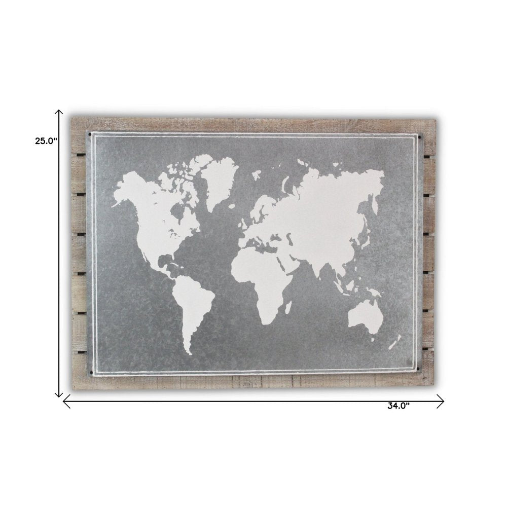 25" X 34" Brown and Gray Wood and Metal World Map Hanging Dimensional Sculpture — view 4