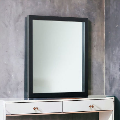 40" Black Ash Veneer Rectangle Wall Mounted Dresser Mirror Engineered Wood Framed HomeRoots