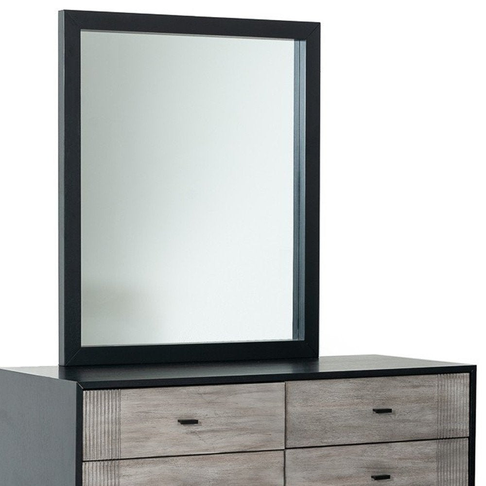 40" Black Ash Veneer Rectangle Wall Mounted Dresser Mirror Engineered Wood Framed HomeRoots