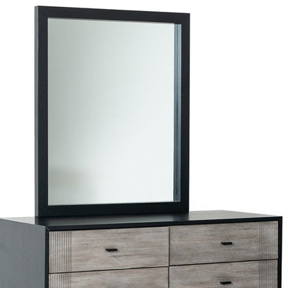 40" Black Ash Veneer Rectangle Wall Mounted Dresser Mirror Engineered Wood Framed HomeRoots