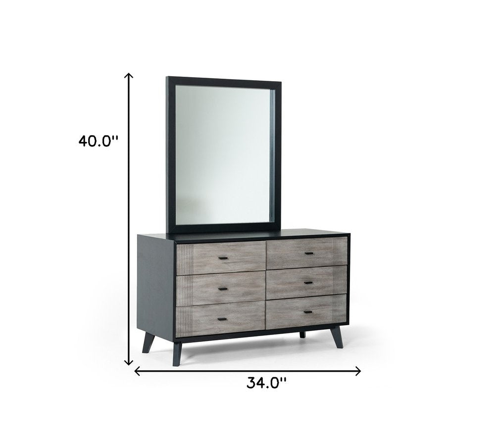 40" Black Ash Veneer Rectangle Wall Mounted Dresser Mirror Engineered Wood Framed HomeRoots