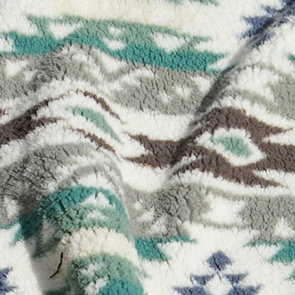 50" X 60" Ivory Gray And Green Faux Sherpa Southwestern Throw Blanket HomeRoots