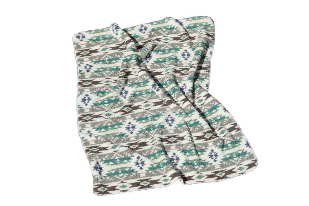 50" X 60" Ivory Gray And Green Faux Sherpa Southwestern Throw Blanket HomeRoots