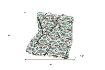 50" X 60" Ivory Gray And Green Faux Sherpa Southwestern Throw Blanket HomeRoots