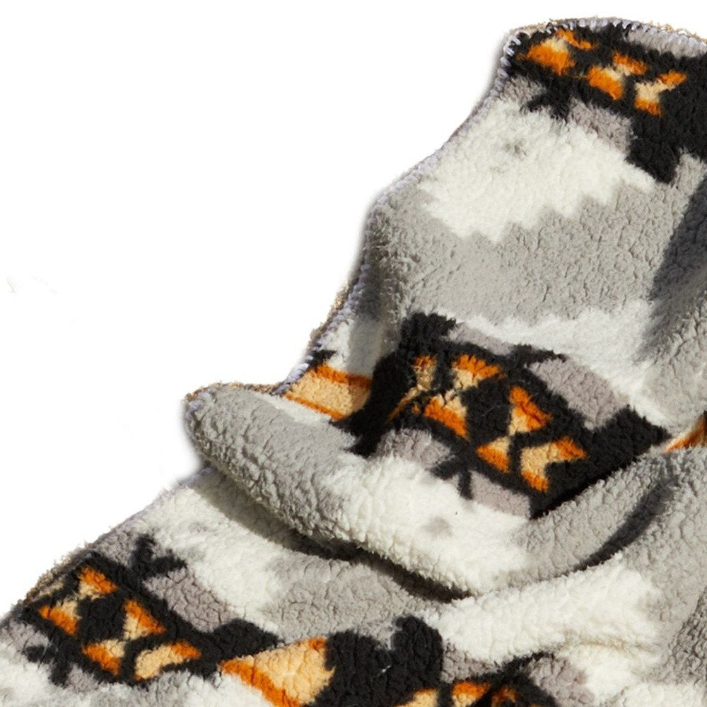 Gray Knitted Sherpa Geometric Reversable Throw HomeRoots